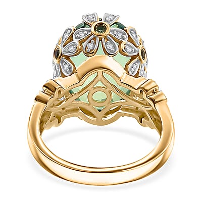 D'Joy Peacock Quartz (Triplet) and Multi Gemstone 10.60 ctw Floral Ring in 18K Vermeil Yellow Gold Over Sterling Silver (Size 10.0)