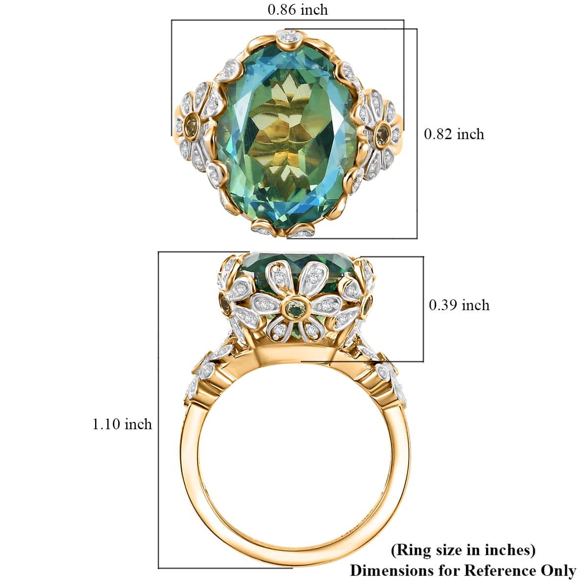 Premium Peacock Quartz (Triplet) and Multi Gemstone 9.90 ctw Ring in 18K Vermeil Yellow Gold Over Sterling Silver image number 5