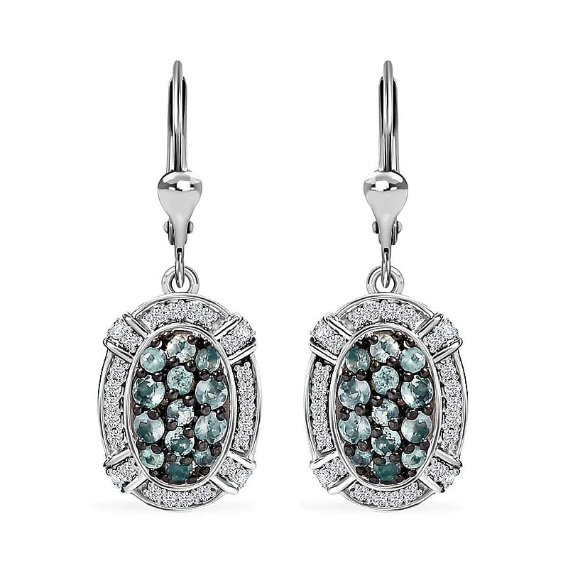 Narsipatnam Alexandrite and White Zircon 1.60 ctw Oval Pave Earrings in Rhodium Over Sterling Silver