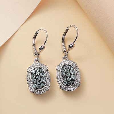 Narsipatnam Alexandrite and White Zircon 1.60 ctw Oval Pave Earrings in Rhodium Over Sterling Silver