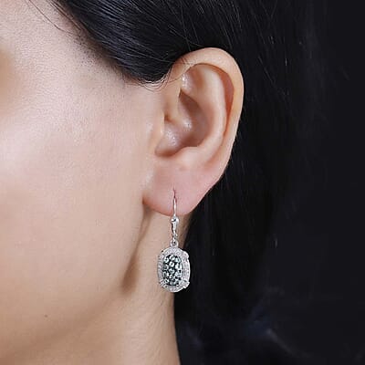 Narsipatnam Alexandrite and White Zircon 1.60 ctw Oval Pave Earrings in Rhodium Over Sterling Silver
