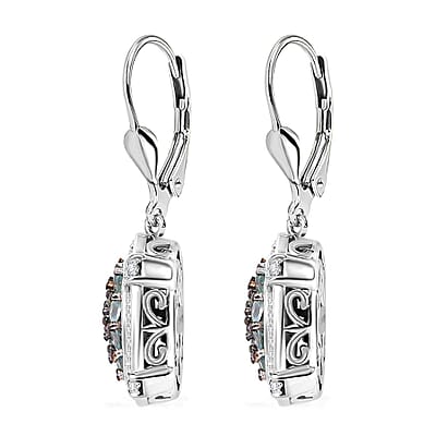 Narsipatnam Alexandrite and White Zircon 1.60 ctw Oval Pave Earrings in Rhodium Over Sterling Silver