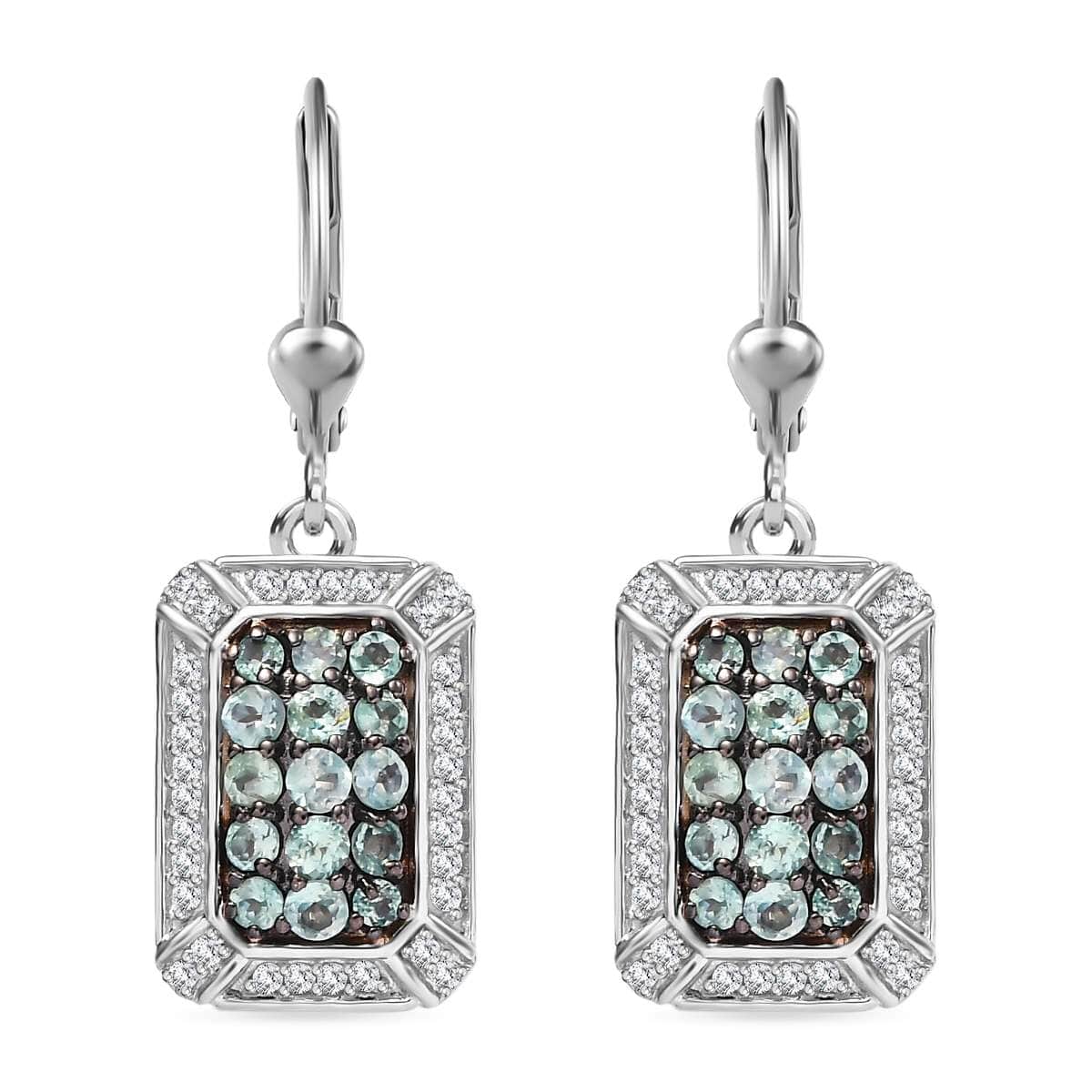 Narsipatnam Alexandrite and White Zircon 2.00 ctw Rectangular Pave Earrings in Rhodium Over Sterling Silver image number 0