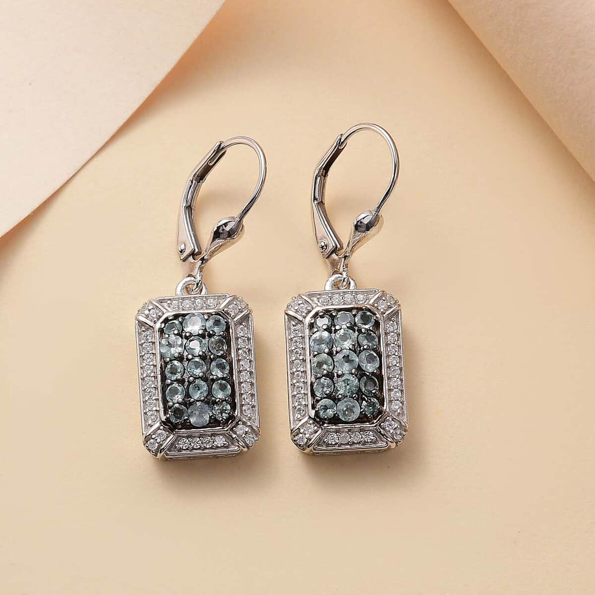 Narsipatnam Alexandrite and White Zircon 2.00 ctw Rectangular Pave Earrings in Rhodium Over Sterling Silver image number 1