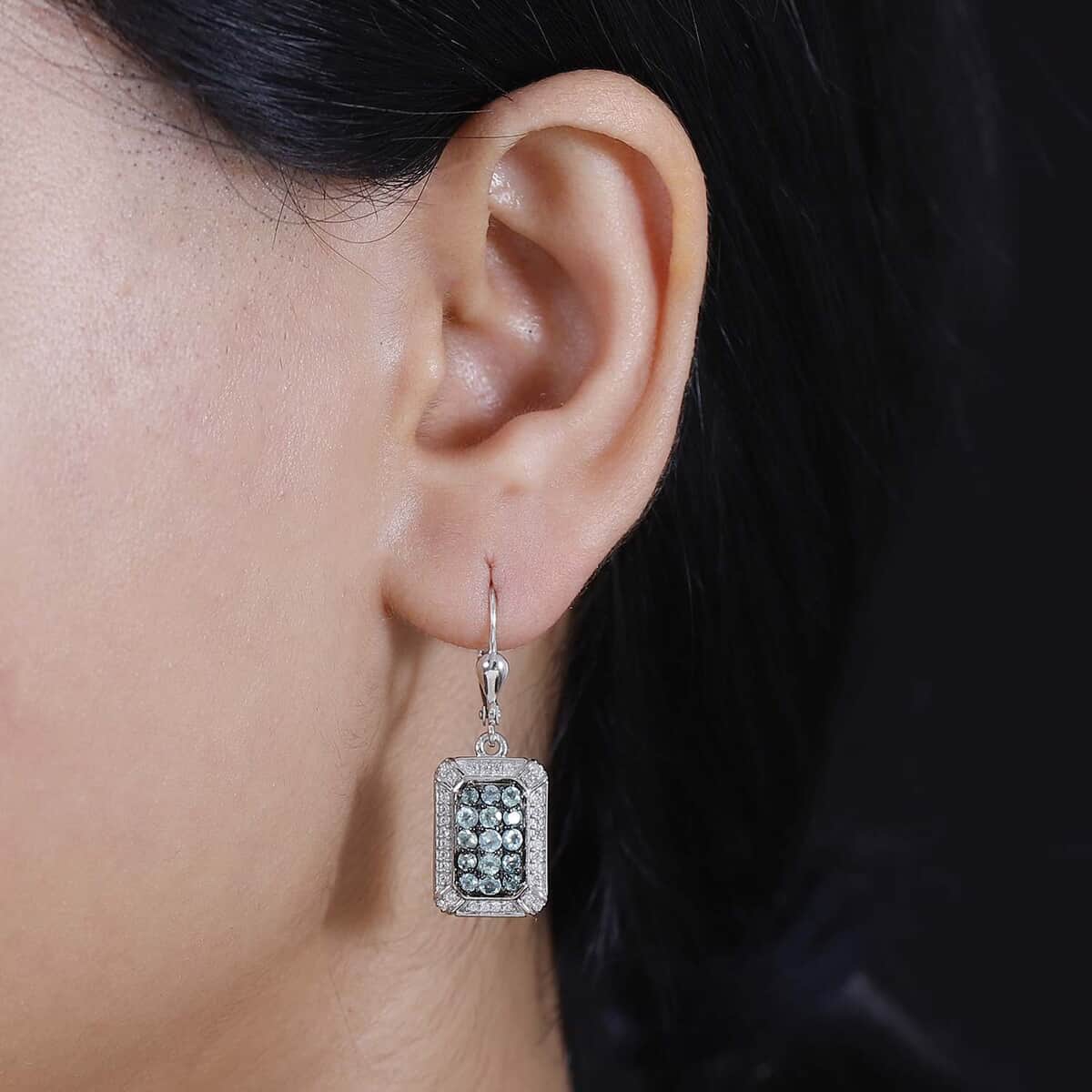 Narsipatnam Alexandrite and White Zircon 2.00 ctw Rectangular Pave Earrings in Rhodium Over Sterling Silver image number 2