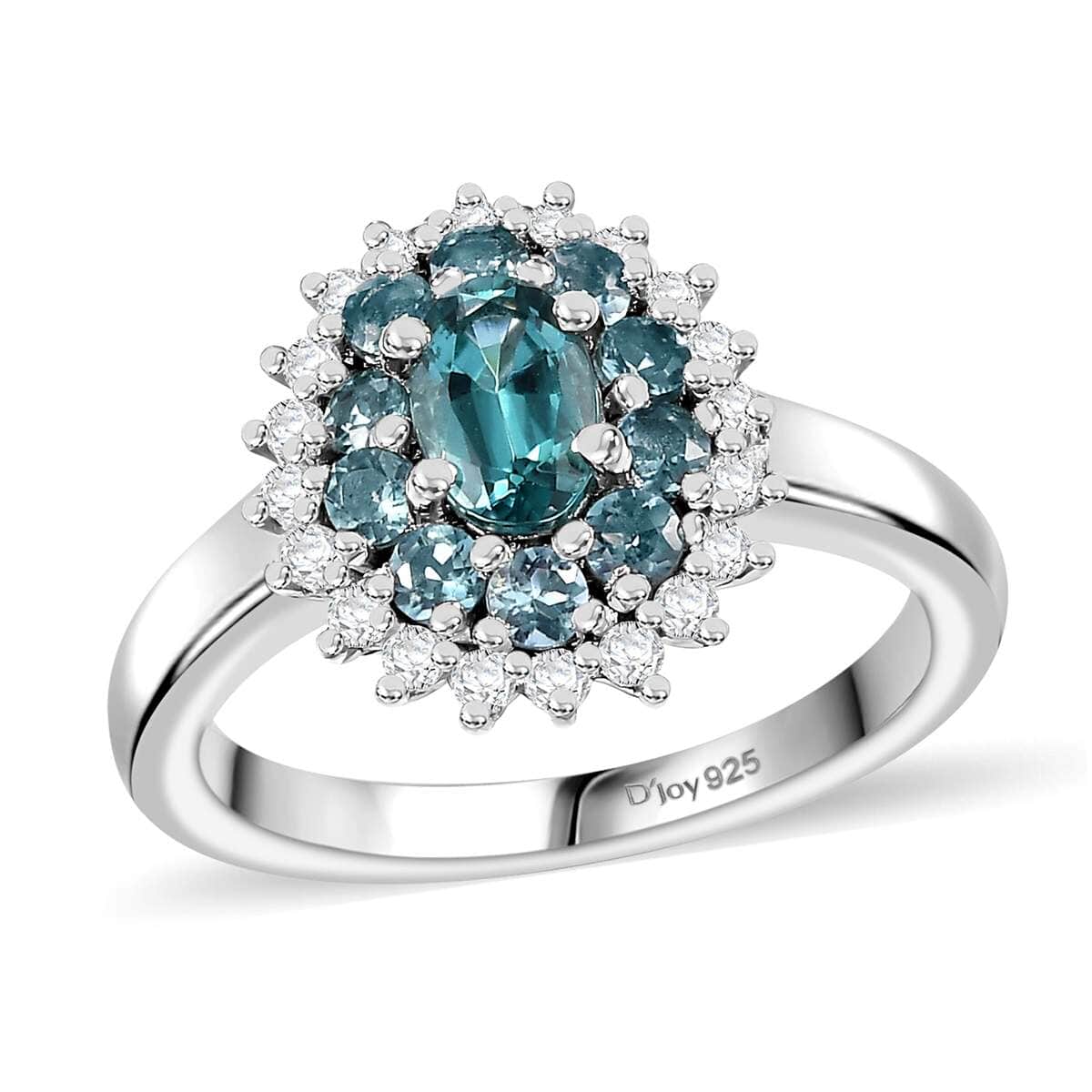 Pirineu Lagoon Tourmaline, Moissanite Ocean Blossom Ring in Rhodium Over Sterling Silver (Size 6.0) 1.20 ctw image number 0