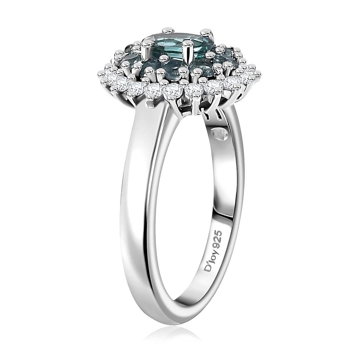 Pirineu Lagoon Tourmaline and Moissanite 1.20 ctw Ocean Blossom Ring in Rhodium Over Sterling Silver (Size 6.0)