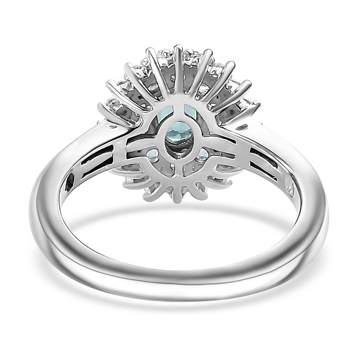 Pirineu Lagoon Tourmaline and Moissanite 1.20 ctw Ocean Blossom Ring in Rhodium Over Sterling Silver (Size 6.0)