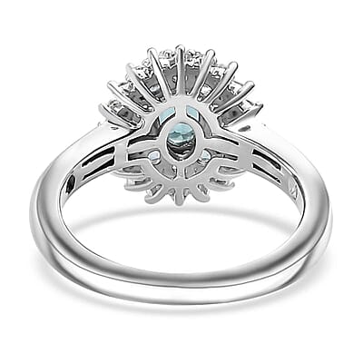 Pirineu Lagoon Tourmaline and Moissanite 1.20 ctw Ocean Blossom Ring in Rhodium Over Sterling Silver (Size 6.0)