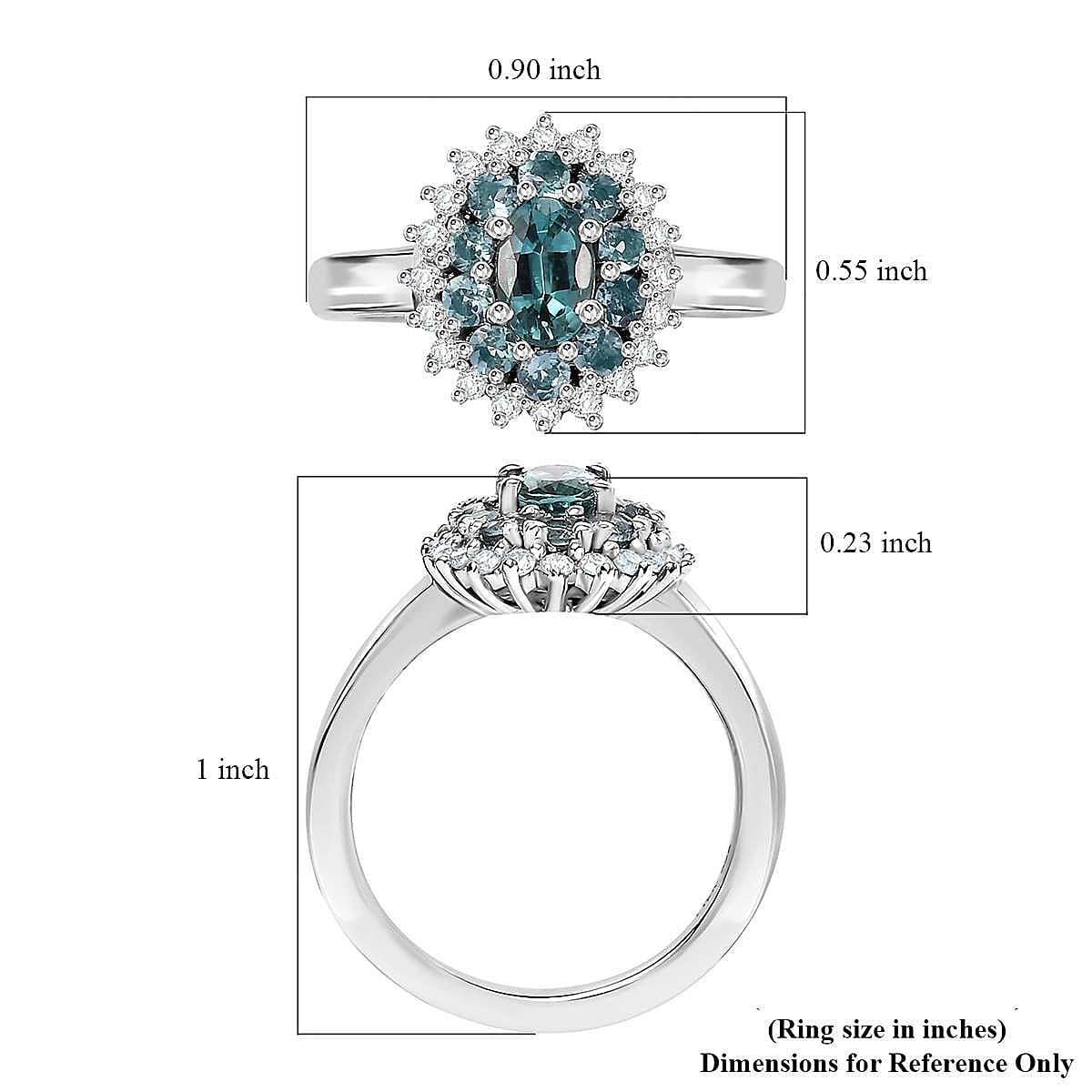 Pirineu Lagoon Tourmaline and Moissanite 1.20 ctw Ocean Blossom Ring in Rhodium Over Sterling Silver (Size 6.0)
