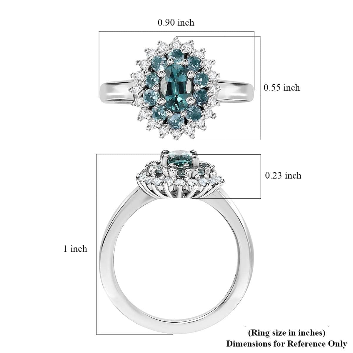 Pirineu Lagoon Tourmaline and Moissanite 1.20 ctw Ocean Blossom Ring in Rhodium Over Sterling Silver (Size 6.0) image number 5