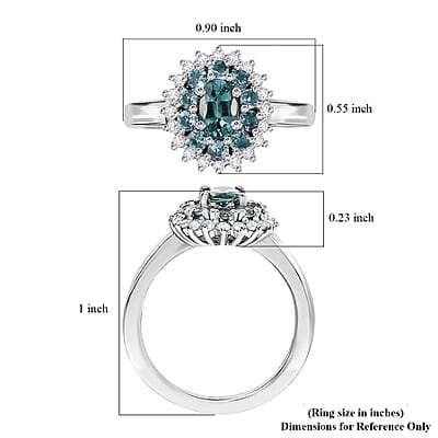 Pirineu Lagoon Tourmaline and Moissanite 1.20 ctw Ocean Blossom Ring in Rhodium Over Sterling Silver (Size 6.0)