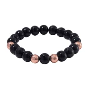 Black Obsidian Beaded Stretch Bracelet in 14K RG Over Copper 110.00 ctw