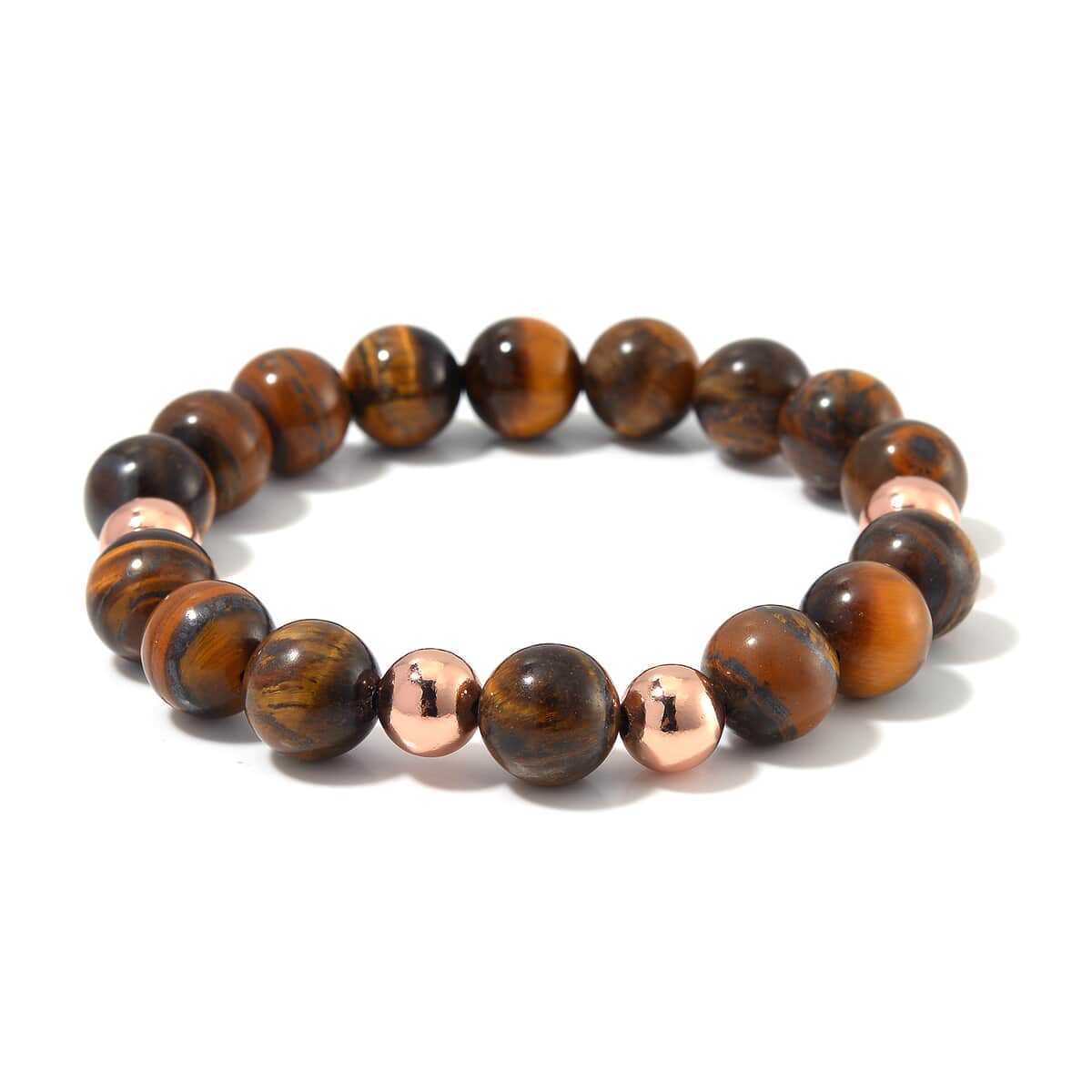 Tigers Eye Beaded Stretch Bracelet in 14K RG Over Copper 110.00 ctw image number 0