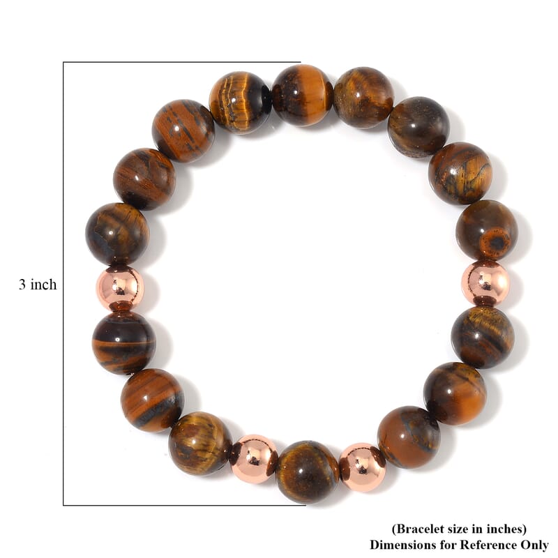 Tigers Eye Beaded Stretch Bracelet in 14K RG Over Copper 110.00 ctw