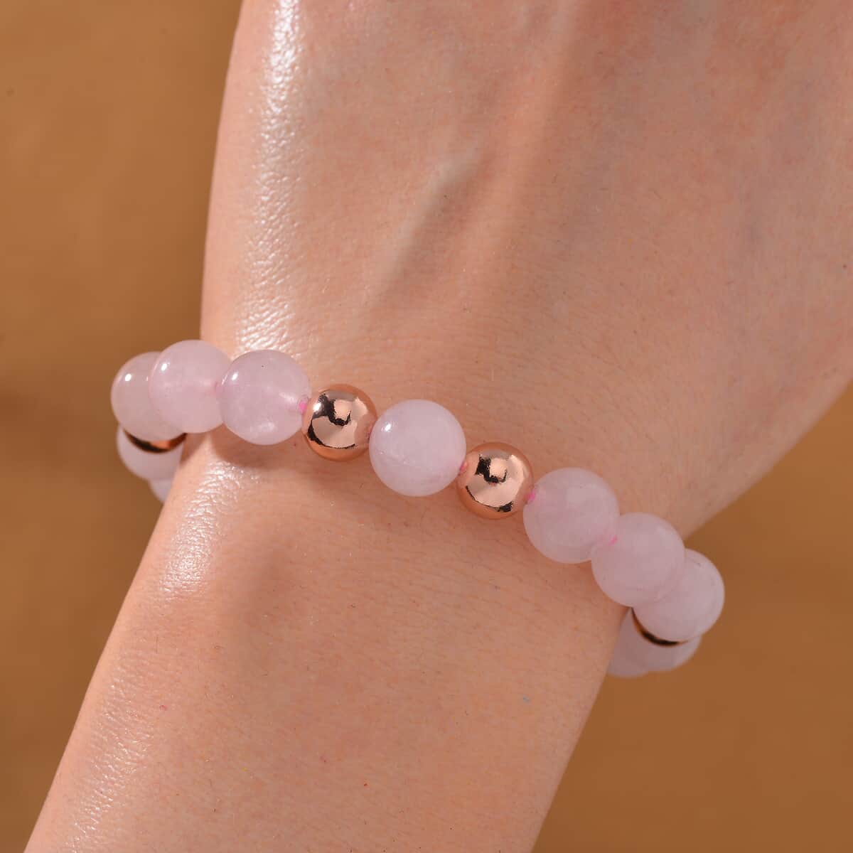 Galilea Rose Quartz Beaded Stretch Bracelet in 14K RG Over Copper 110.00 ctw image number 1