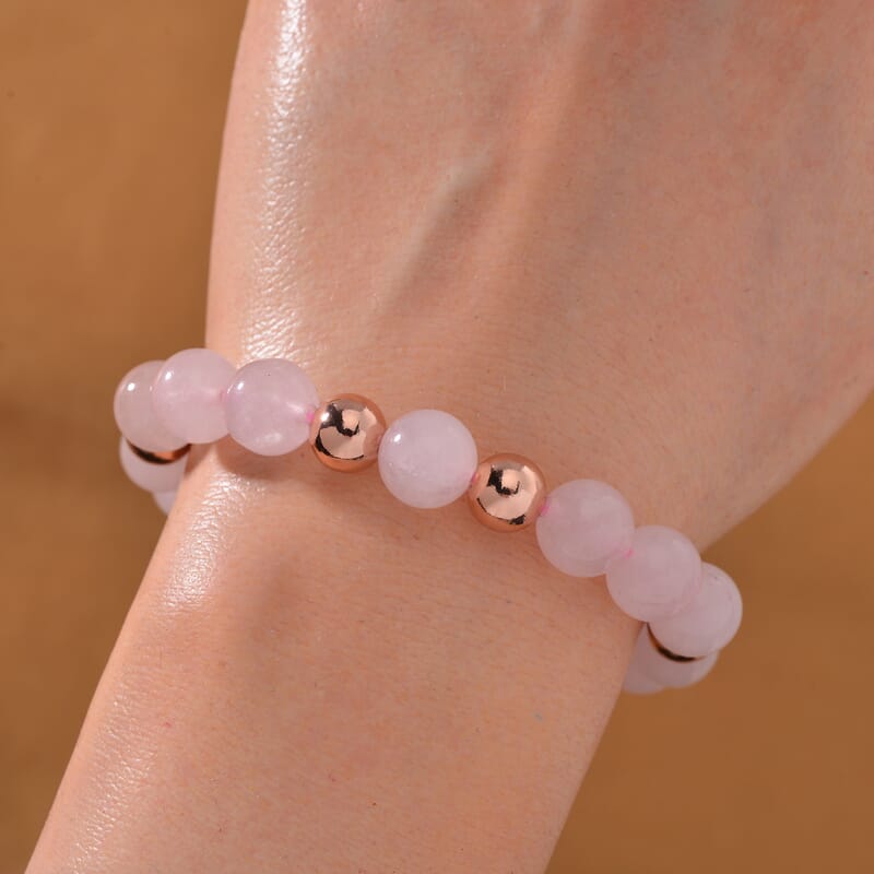Galilea Rose Quartz Beaded Stretch Bracelet in 14K RG Over Copper 110.00 ctw