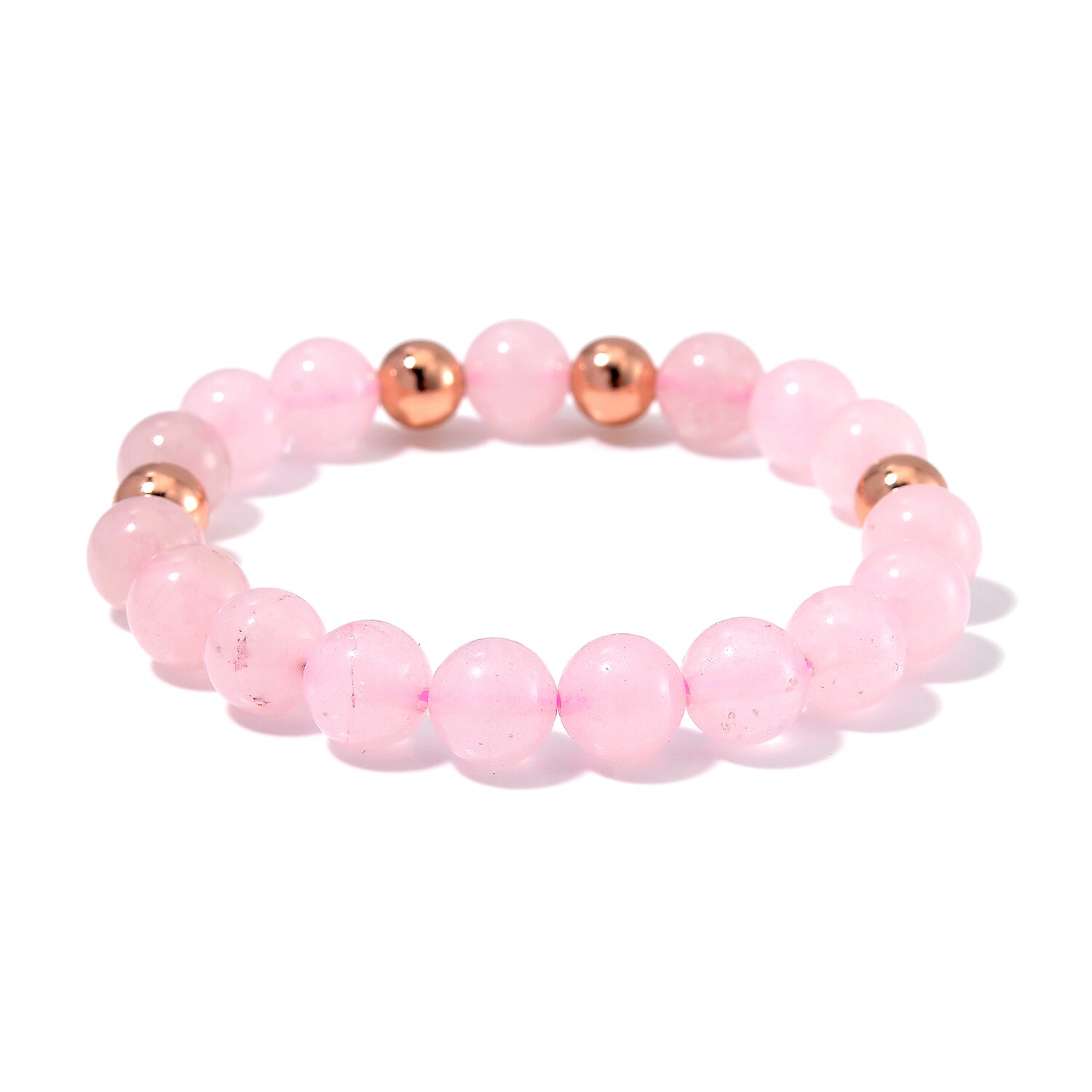 Galilea Rose Quartz Beaded Stretch Bracelet in 14K RG Over Copper 110.00 ctw