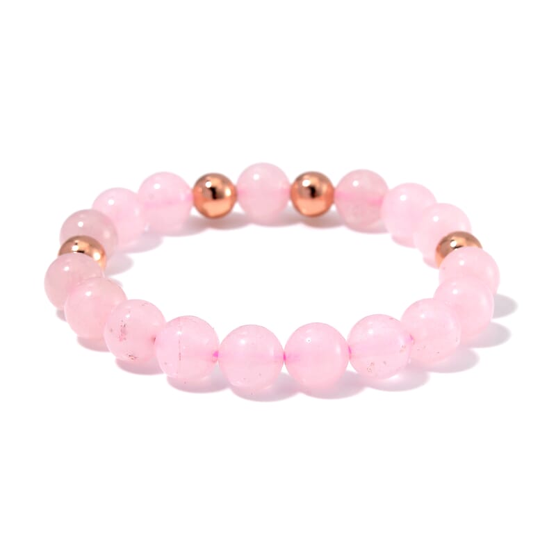 Galilea Rose Quartz Beaded Stretch Bracelet in 14K RG Over Copper 110.00 ctw