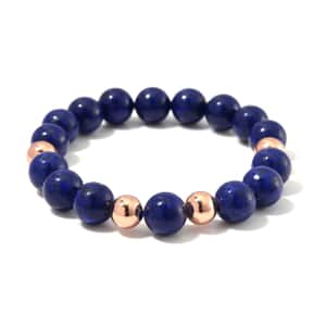 Lapis Lazuli Beaded Stretch Bracelet in 14K RG Over Copper 110.00 ctw