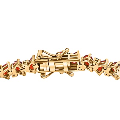 D'Joy Mexican Cherry Fire Opal and Chrome Diopside 6.50 ctw Art Deco Bracelet in 18K Vermeil Yellow Gold Over Sterling Silve (6.50 In)