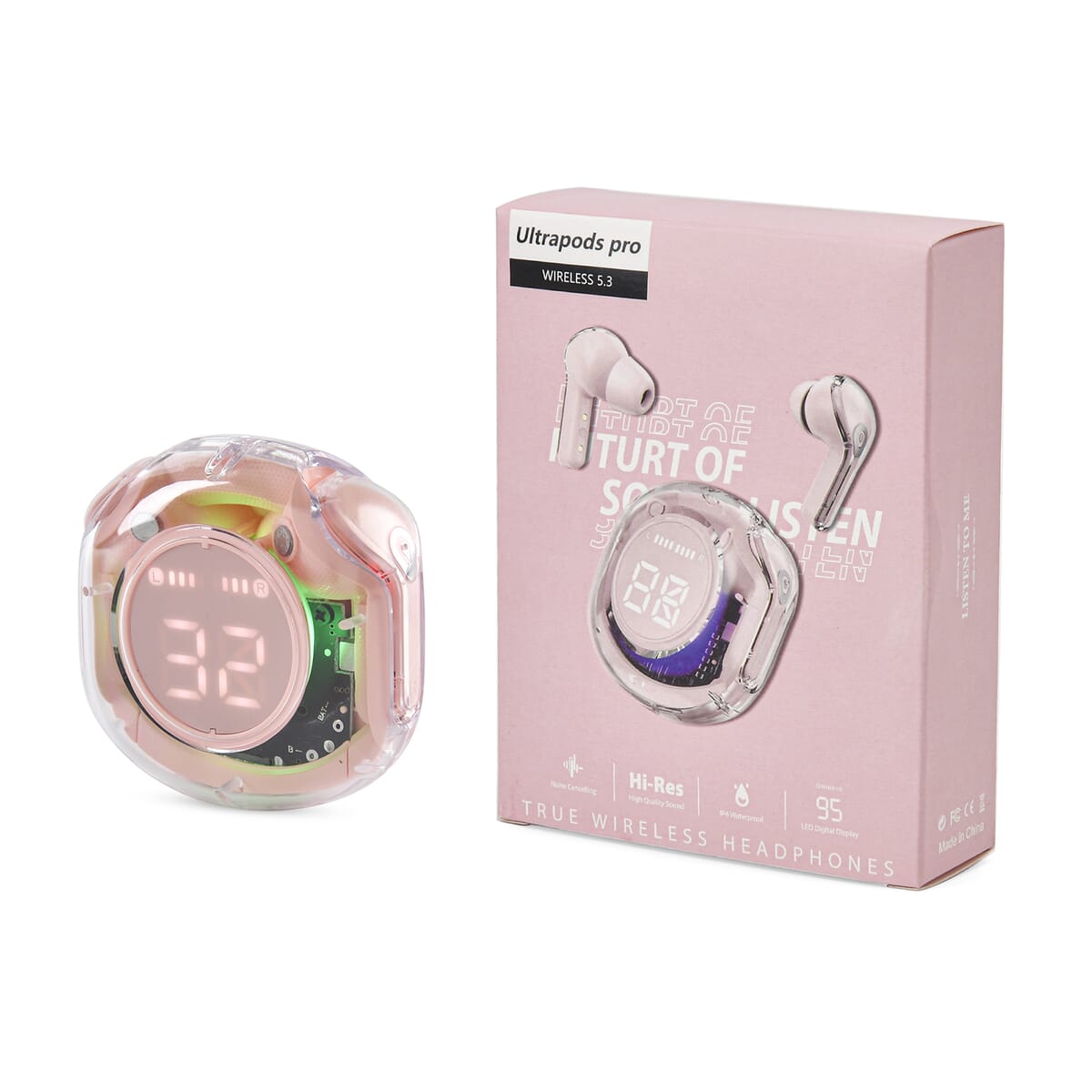 TWS Wireless Earbuds with Display - Pink image number 0