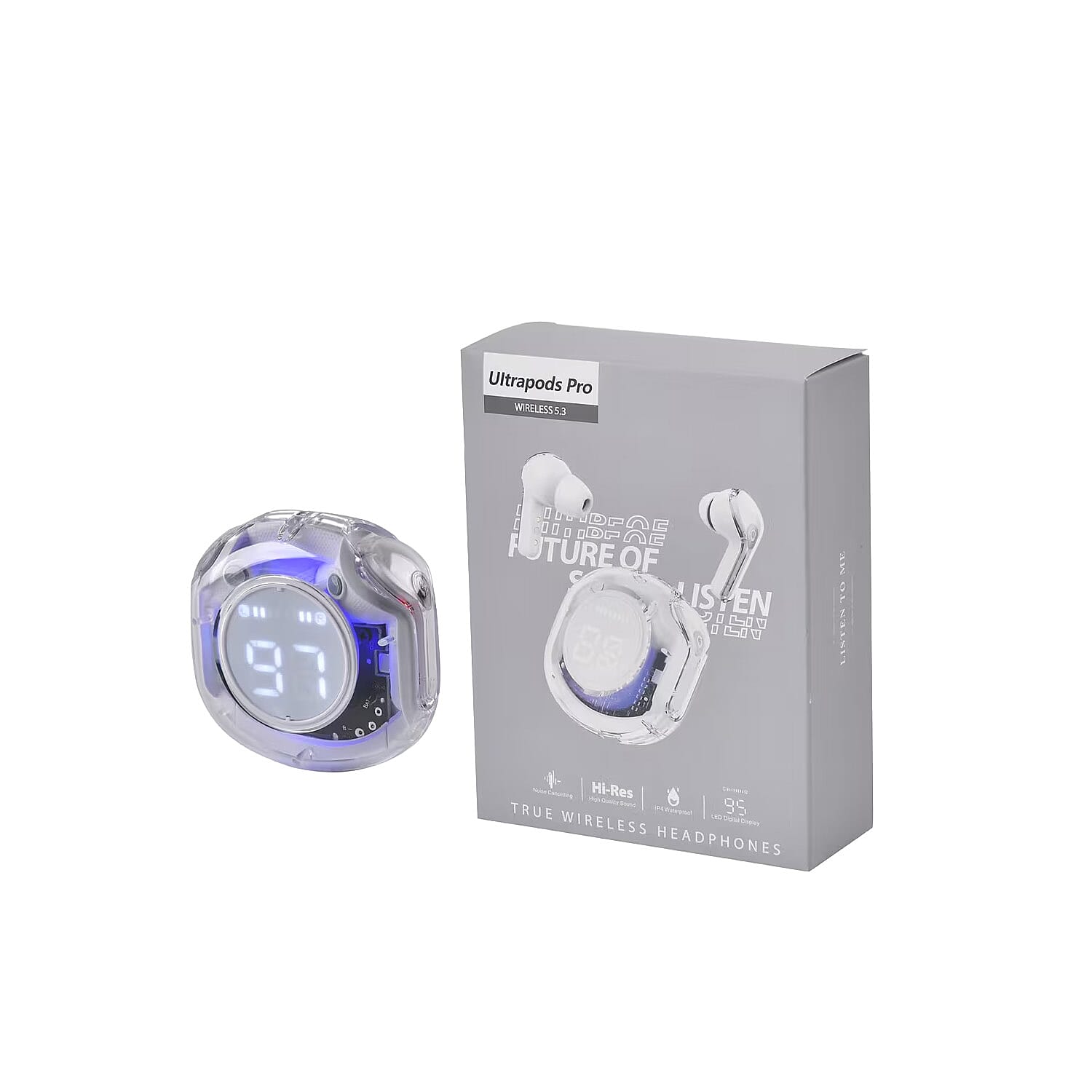 TWS Wireless Earbuds with Display - Black