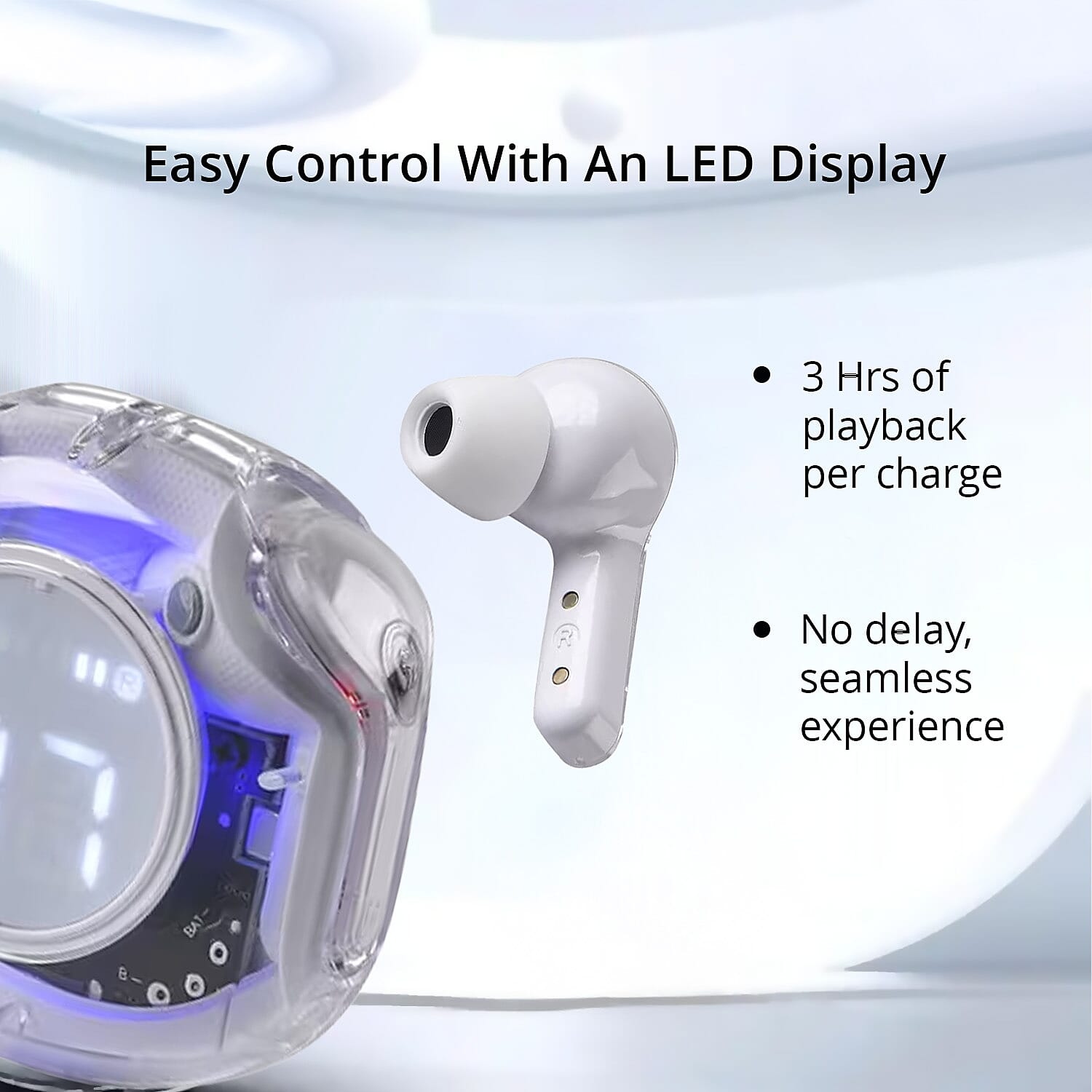 Livmore TWS Wireless Earbuds with Display - White