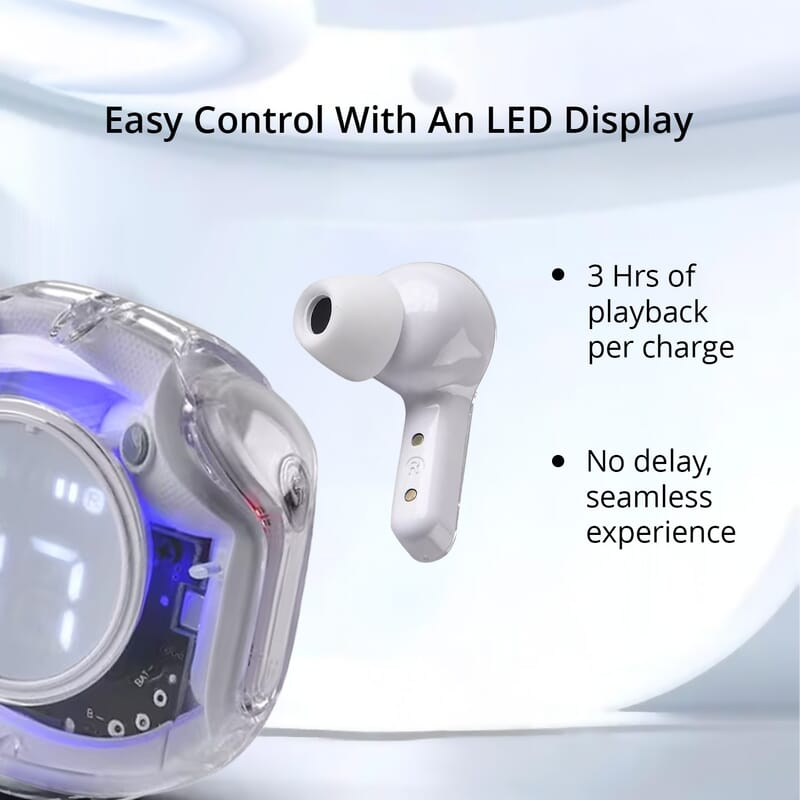 Livmore TWS Wireless Earbuds with Display - White