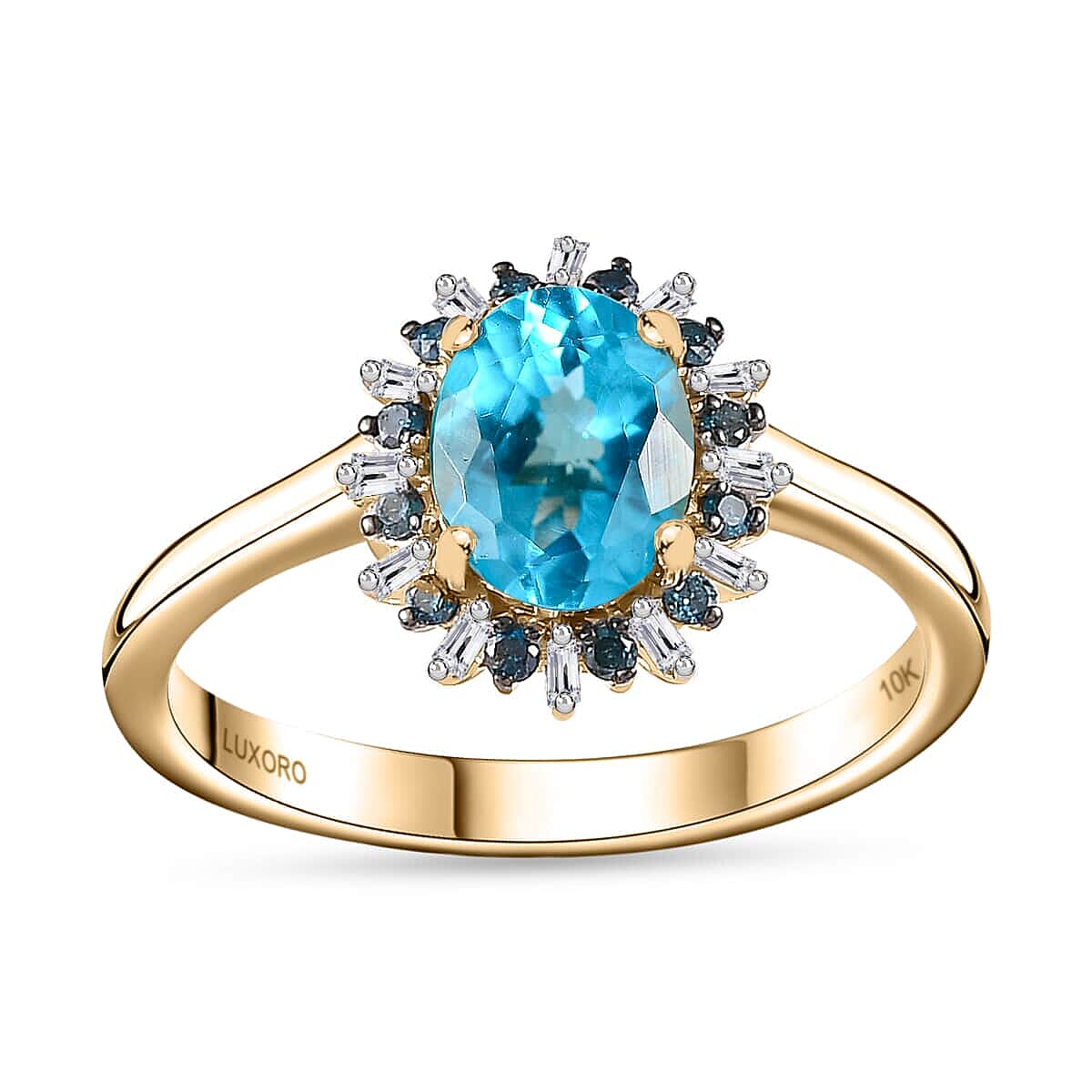 Luxoro Premium Betroka Blue Apatite, G-H I2 Blue and White Diamond 1.50 ctw Cloudburst Ring in 10K Yellow Gold (Size 5.5) image number 0