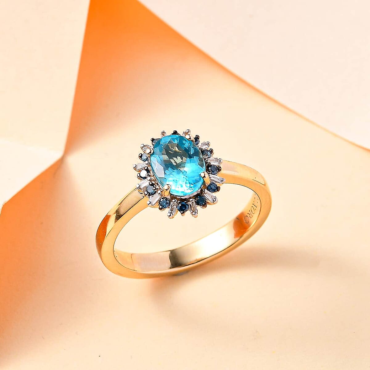 Luxoro Premium Betroka Blue Apatite, G-H I2 Blue and White Diamond 1.50 ctw Cloudburst Ring in 10K Yellow Gold (Size 5.5) image number 1