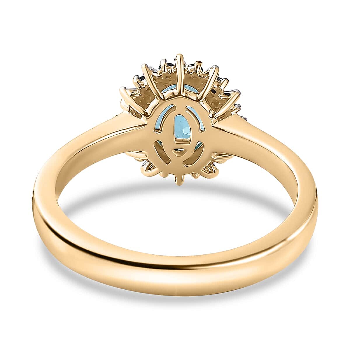 Luxoro Premium Betroka Blue Apatite, G-H I2 Blue and White Diamond 1.50 ctw Cloudburst Ring in 10K Yellow Gold (Size 5.5) image number 4