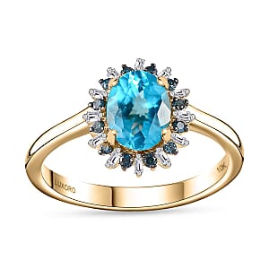 Luxoro Premium Betroka Blue Apatite, G-H I2 Blue and White Diamond 1.50 ctw Cloudburst Ring in 10K Yellow Gold (Size 6.5)