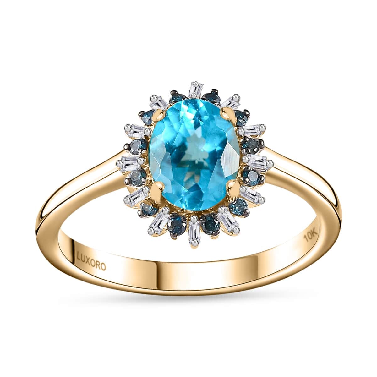 Luxoro Premium Betroka Blue Apatite, G-H I2 Blue and White Diamond 1.50 ctw Cloudburst Ring in 10K Yellow Gold (Size 10.5) image number 0