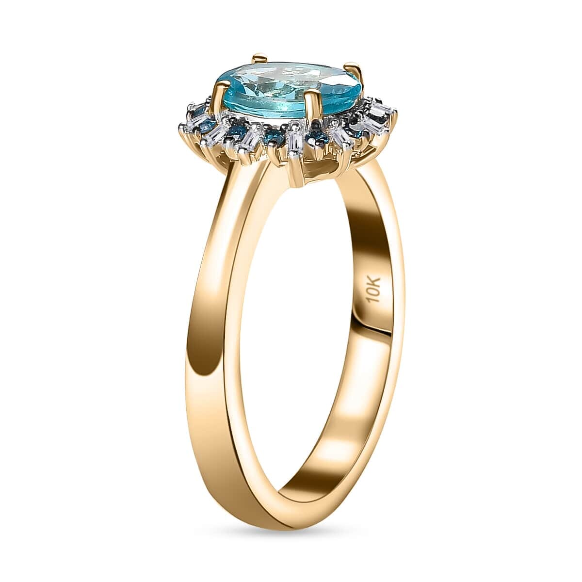 Luxoro Premium Betroka Blue Apatite, G-H I2 Blue and White Diamond 1.50 ctw Cloudburst Ring in 10K Yellow Gold (Size 10.5) image number 3