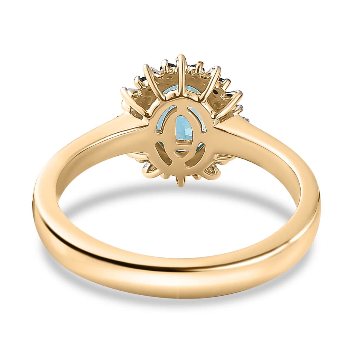 Luxoro Premium Betroka Blue Apatite, G-H I2 Blue and White Diamond 1.50 ctw Cloudburst Ring in 10K Yellow Gold (Size 10.5) image number 4