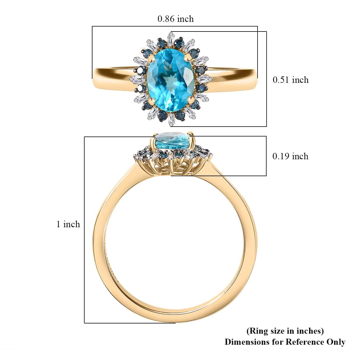 Luxoro Premium Betroka Blue Apatite, G-H I2 Blue and White Diamond 1.50 ctw Cloudburst Ring in 10K Yellow Gold (Size 10.5) image number 5