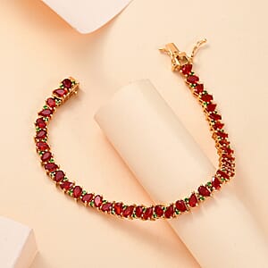 D'Joy Mexican Cherry Fire Opal and Chrome Diopside 7.00 ctw Art Deco Bracelet in 18K Vermeil Yellow Gold Over Sterling Silver (7.25 In)