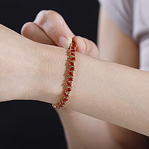 D'Joy Mexican Cherry Fire Opal and Chrome Diopside 7.00 ctw Art Deco Bracelet in 18K Vermeil Yellow Gold Over Sterling Silver (7.25 In)