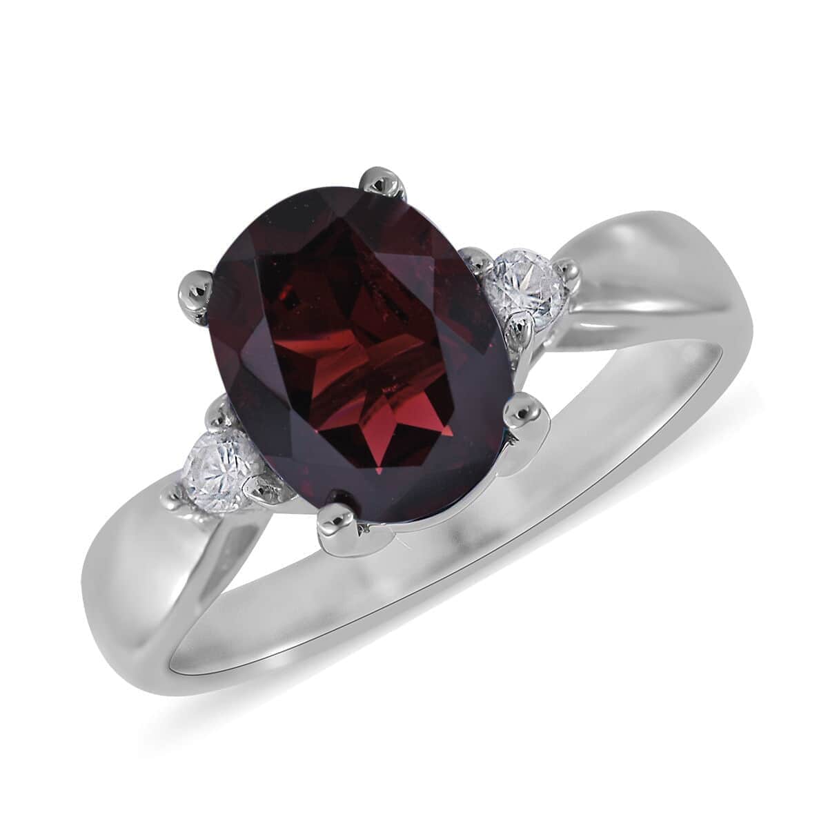 Mozambique Garnet and White Zircon 2.40 ctw Ring in Rhodium Over Sterling Silver (Size 7.0) image number 0