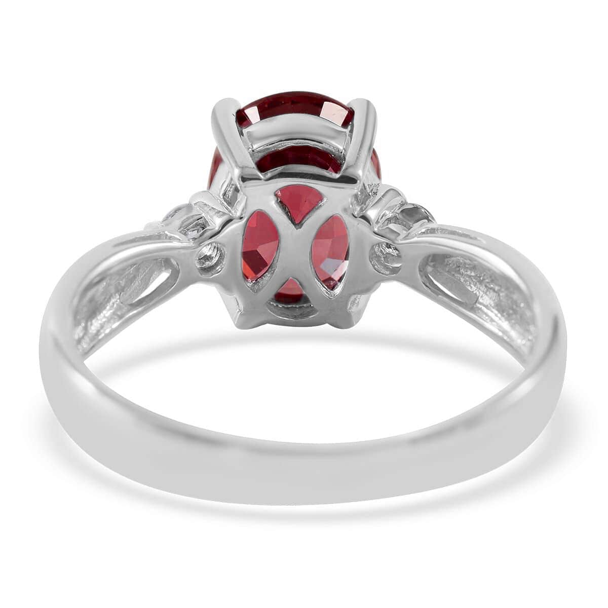 Mozambique Garnet and White Zircon 2.40 ctw Ring in Rhodium Over Sterling Silver (Size 7.0) image number 3