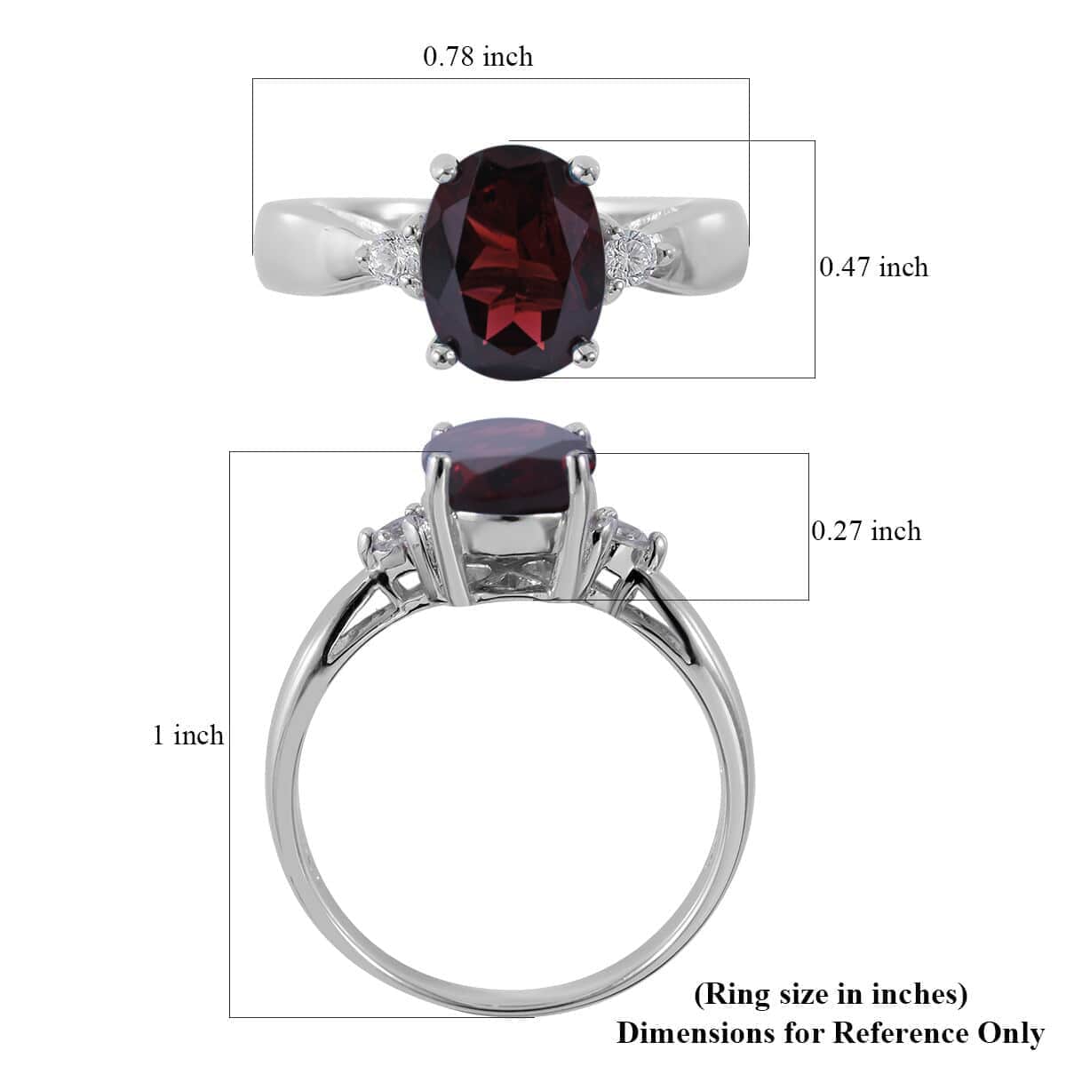 Mozambique Garnet and White Zircon 2.40 ctw Ring in Rhodium Over Sterling Silver (Size 7.0) image number 4