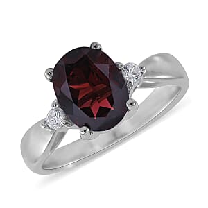 Mozambique Garnet and White Zircon 2.40 ctw Ring in Rhodium Over Sterling Silver (Size 8.0)