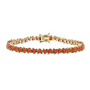 Mexican Cherry Fire Opal and Chrome Diopside 7.90 ctw Art Deco Bracelet in 18K Vermeil Yellow Gold Over Sterling Silve (8.00 In)