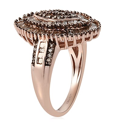 Natural Champagne Diamond Ring in Rhodium and Vermeil Rose Gold Over Sterling Silver (Size 10.0) 1.10 ctw
