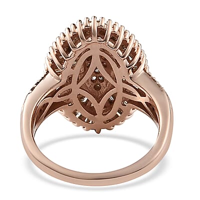 Natural Champagne Diamond Ring in Rhodium and Vermeil Rose Gold Over Sterling Silver (Size 10.0) 1.10 ctw