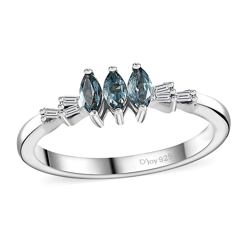 Pirineu Lagoon Tourmaline and Diamond 0.30 ctw 3 Stone Ring in Rhodium Over Sterling Silver (Size 10.0)