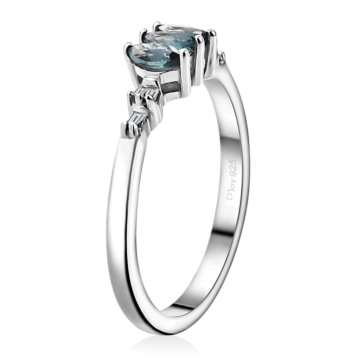 Pirineu Lagoon Tourmaline, Diamond 3 Stone Ring in Rhodium Over Sterling Silver (Size 10.0) 0.30 ctw image number 3