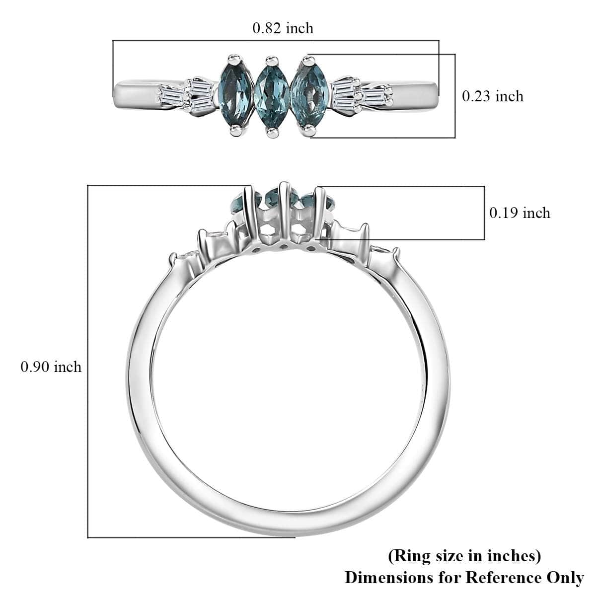 Pirineu Lagoon Tourmaline, Diamond 3 Stone Ring in Rhodium Over Sterling Silver (Size 10.0) 0.30 ctw image number 5