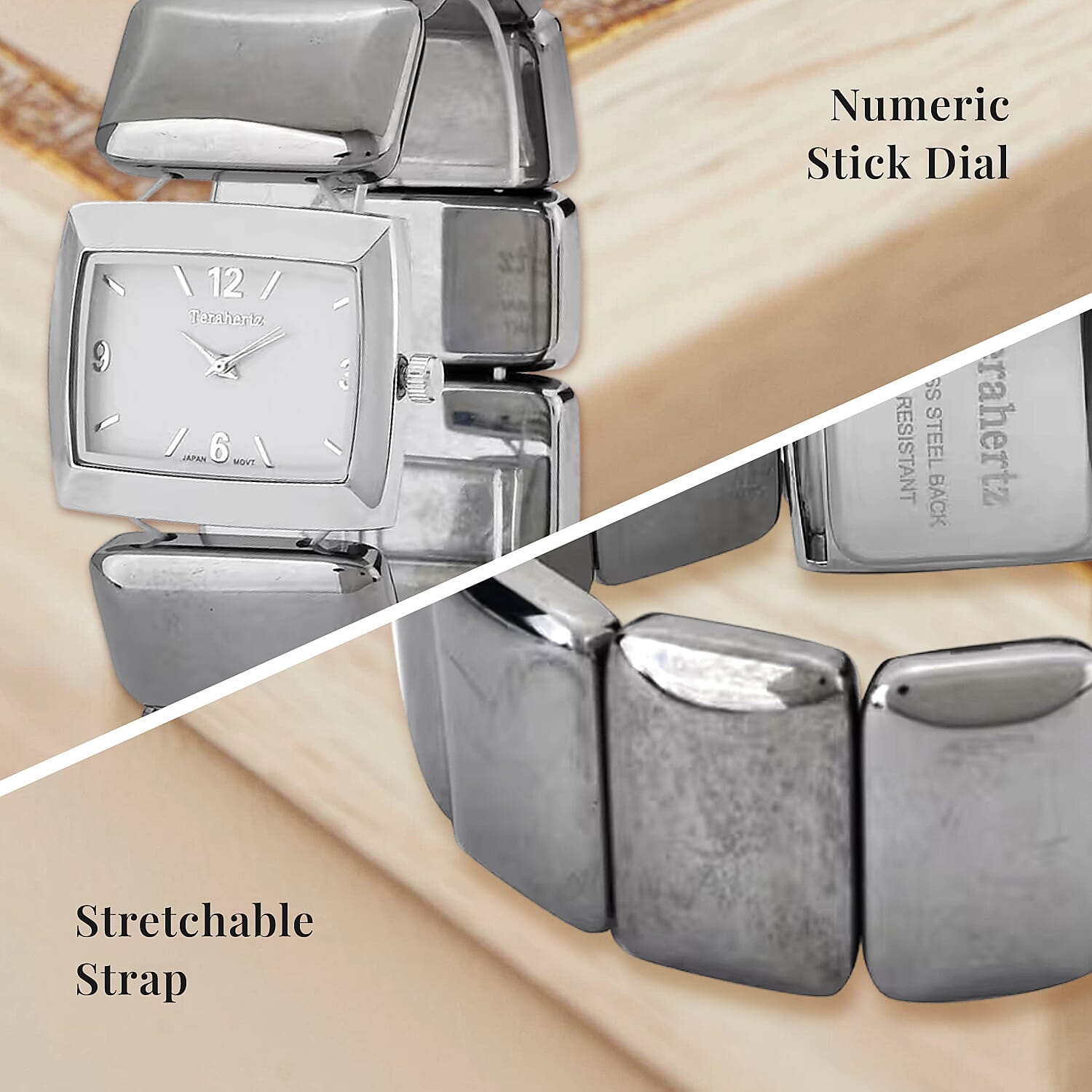 Terahertz 30x20mm Block Japanese Movement Stretch Bracelet Watch 430.00 ctw